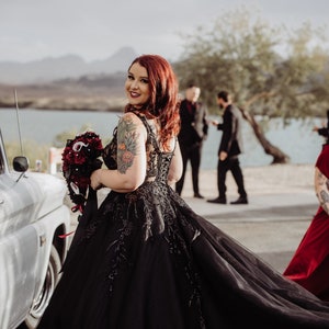 Natalie Black Lace Ballgown Wedding Dress: Gothic Bridal Gown