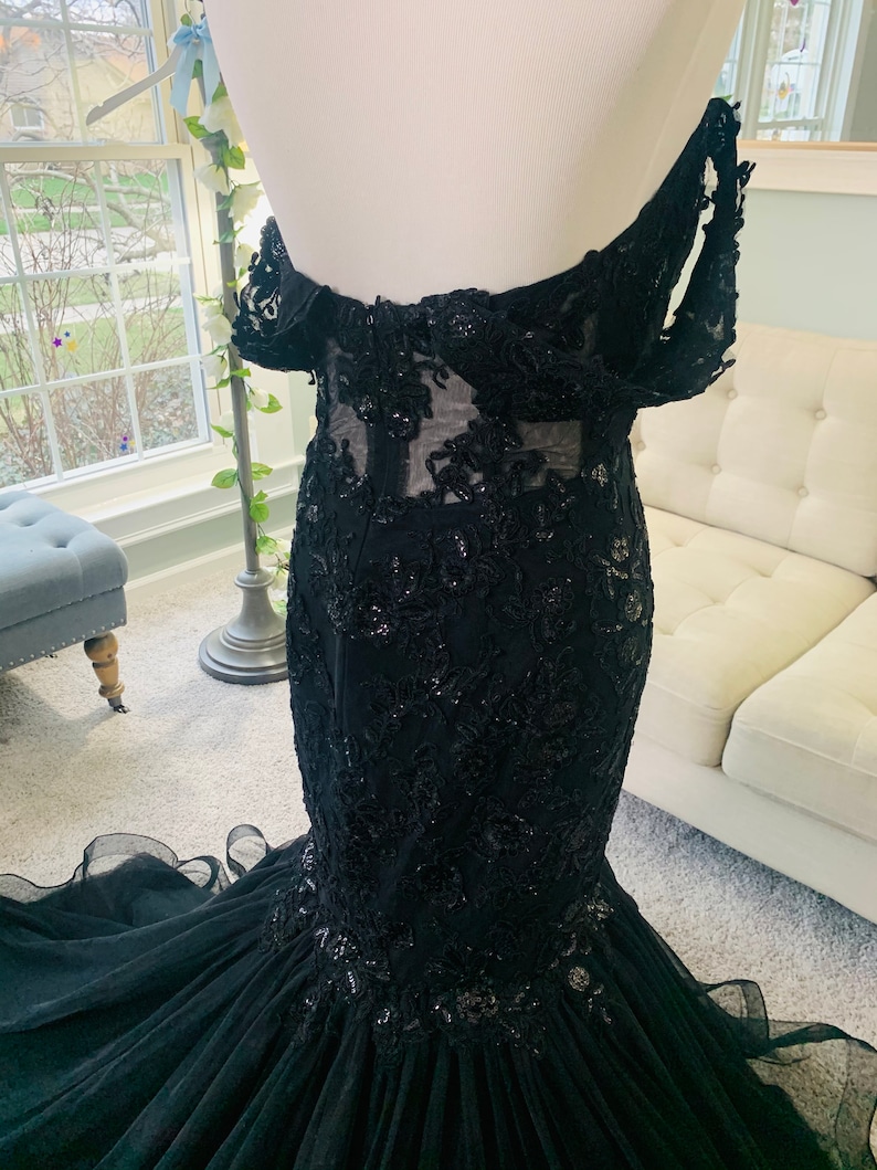 Black Mermaid Wedding Dress With See Through Bodice Black | Etsy