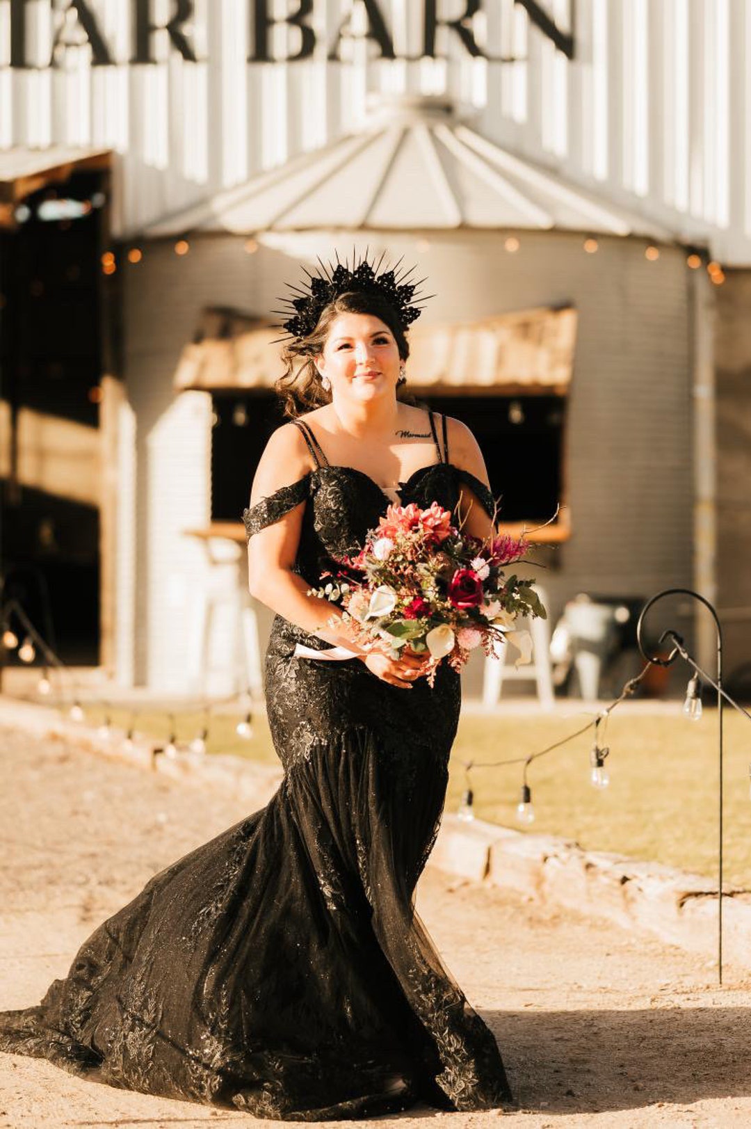 black gypsy wedding dress A-Line Lace Appliqued Black Wedding Dress Boho Bridal Gown WD744 US4 / Custom Color