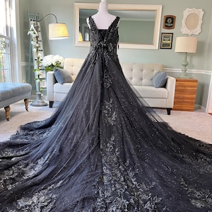 Kristina Black Wedding dress,Ballgown Wedding Dress, Gothic Wedding Dress, Black Bridal Gown, V neckline wedding dress, Lace wedding dress image 2