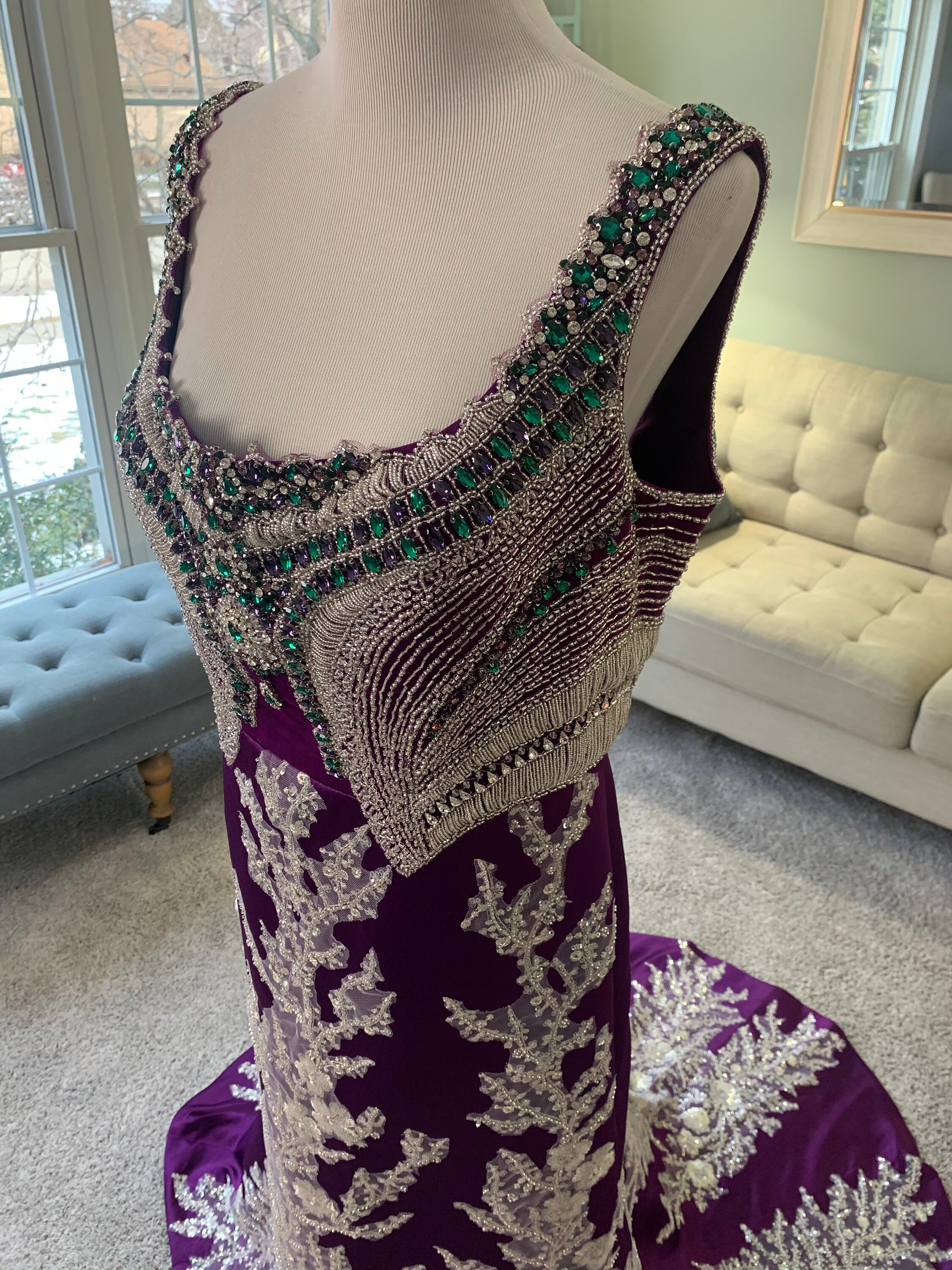purple and silver wedding dress Alternative Wedding Dress. Light Purple/ Silver Wedding Dress- Prom Dress-  With Handmade Fabric Flowers- Recycled