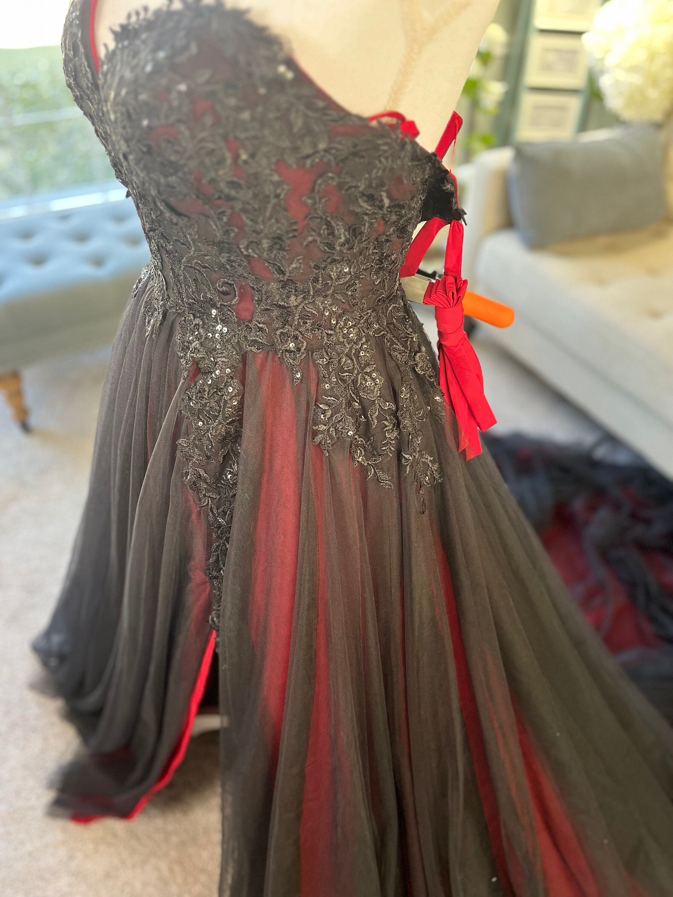 Taylor Dark Red and Black Wedding Dress, Ombre Colored