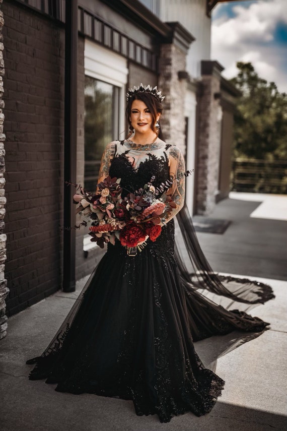 bride black wedding dresses