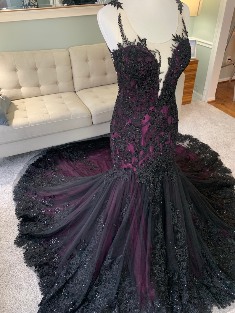 Black and Purple Wedding Dress Gothic Wedding Dress Trumpet - Etsy