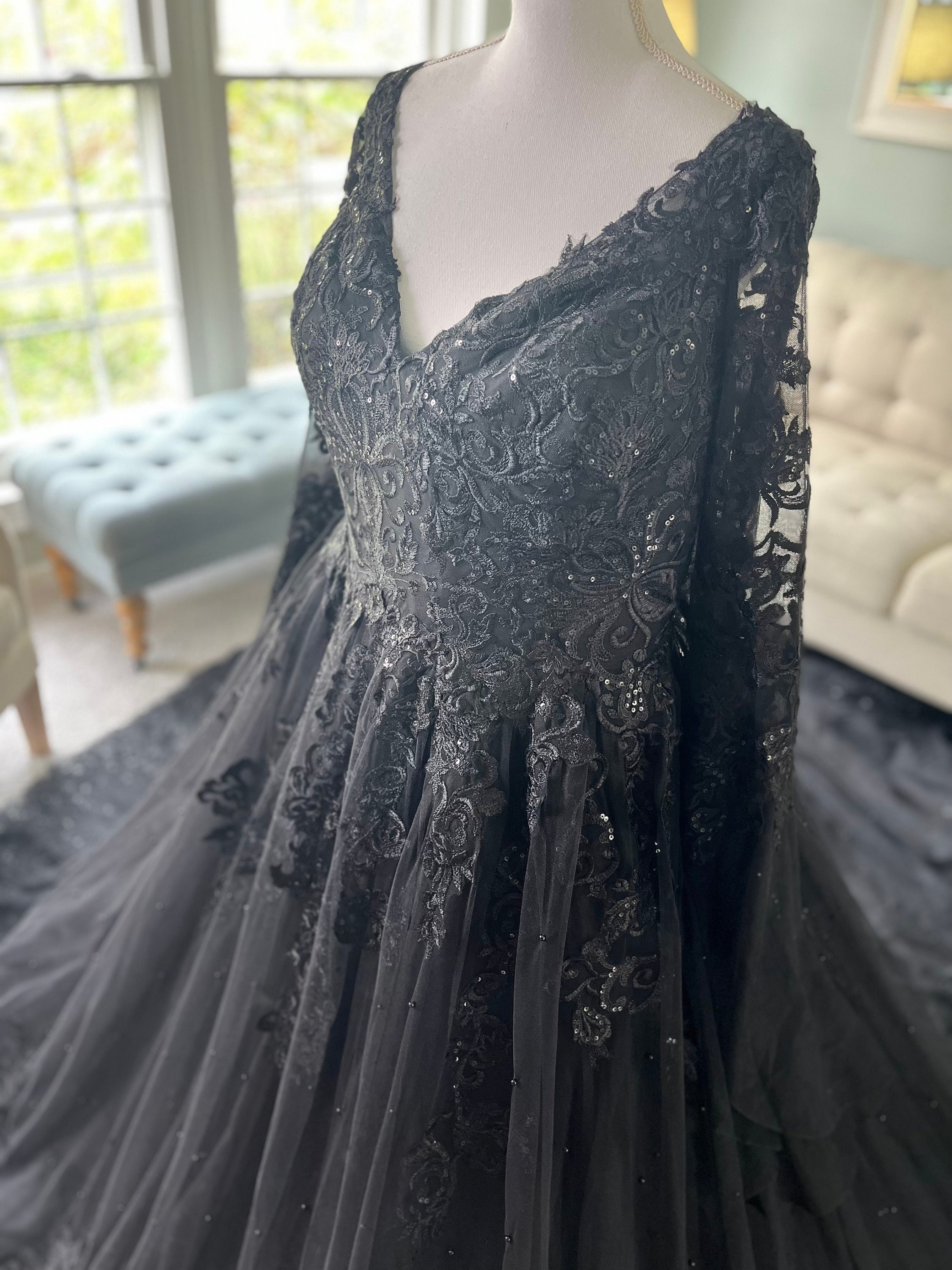 Sade Black Ballgown With Cape, Gothic Ballgown With Cape
