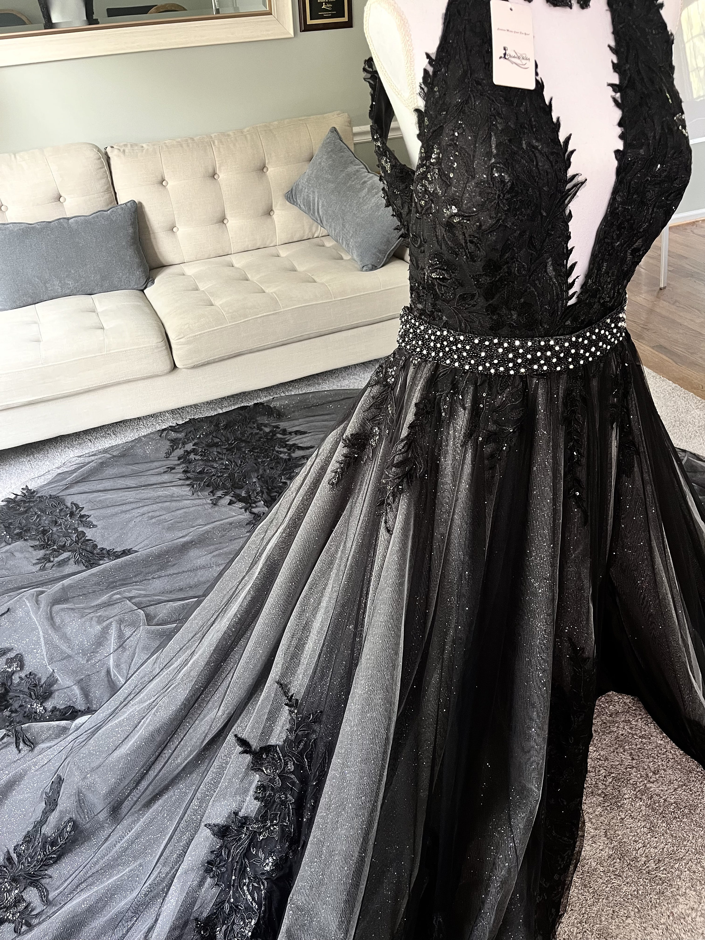 black halter wedding dress Ashley Black Halter Neck Wedding Dress: Open Back Sparkly Gown
