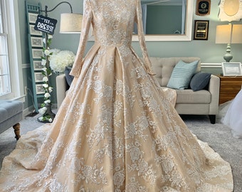 Raya Custom Long Sleeves Wedding Dress by Brides & Tailor | USA Based | Hijabi Wedding Dress | Conservative Wedding dress