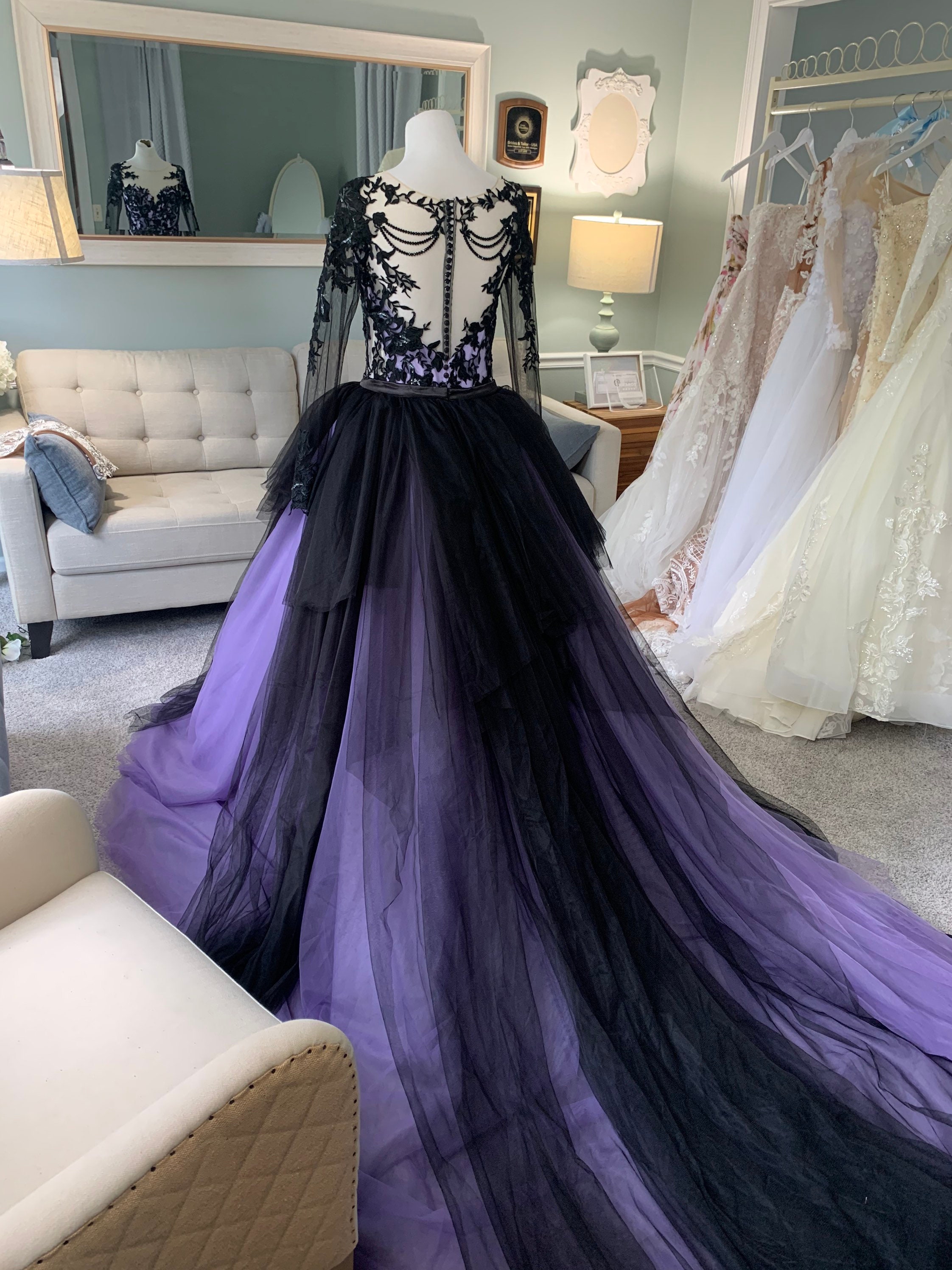 black and dark purple wedding dress COCOMELODY Bold Beautiful Unforgettable Black Wedding Dresses Sequined  Tulle CW3351