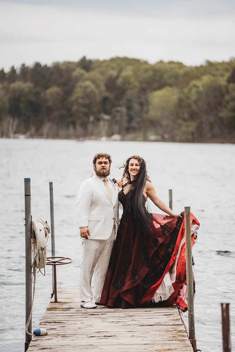 Tarah Burgundy and Black Wedding Dress, Wine Red Wedding Dress,Halloween Wedding Dress,Gothic Wedding Dress, Custom Black Wedding Dress image 10