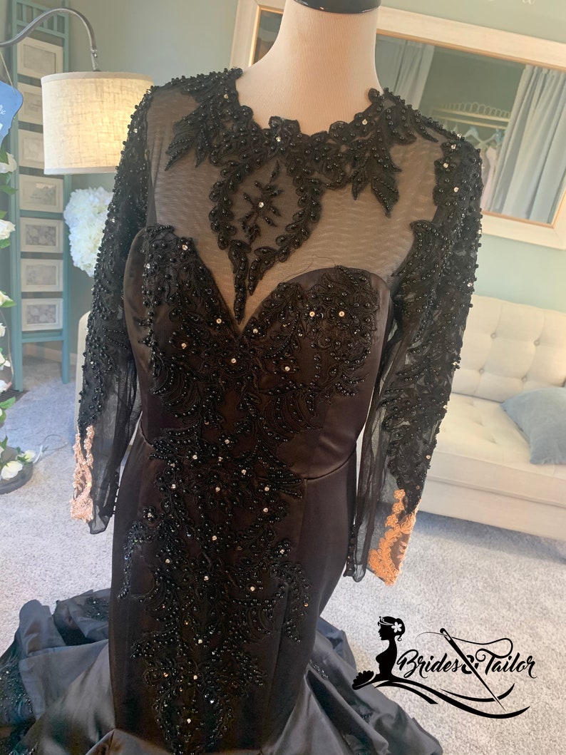 Jamellia Custom Black Wedding Dress by Brides & Tailor LLC/ Black Mermaid Wedding Dress/ Gothic Wedding Dress / Custom Black Gown image 6