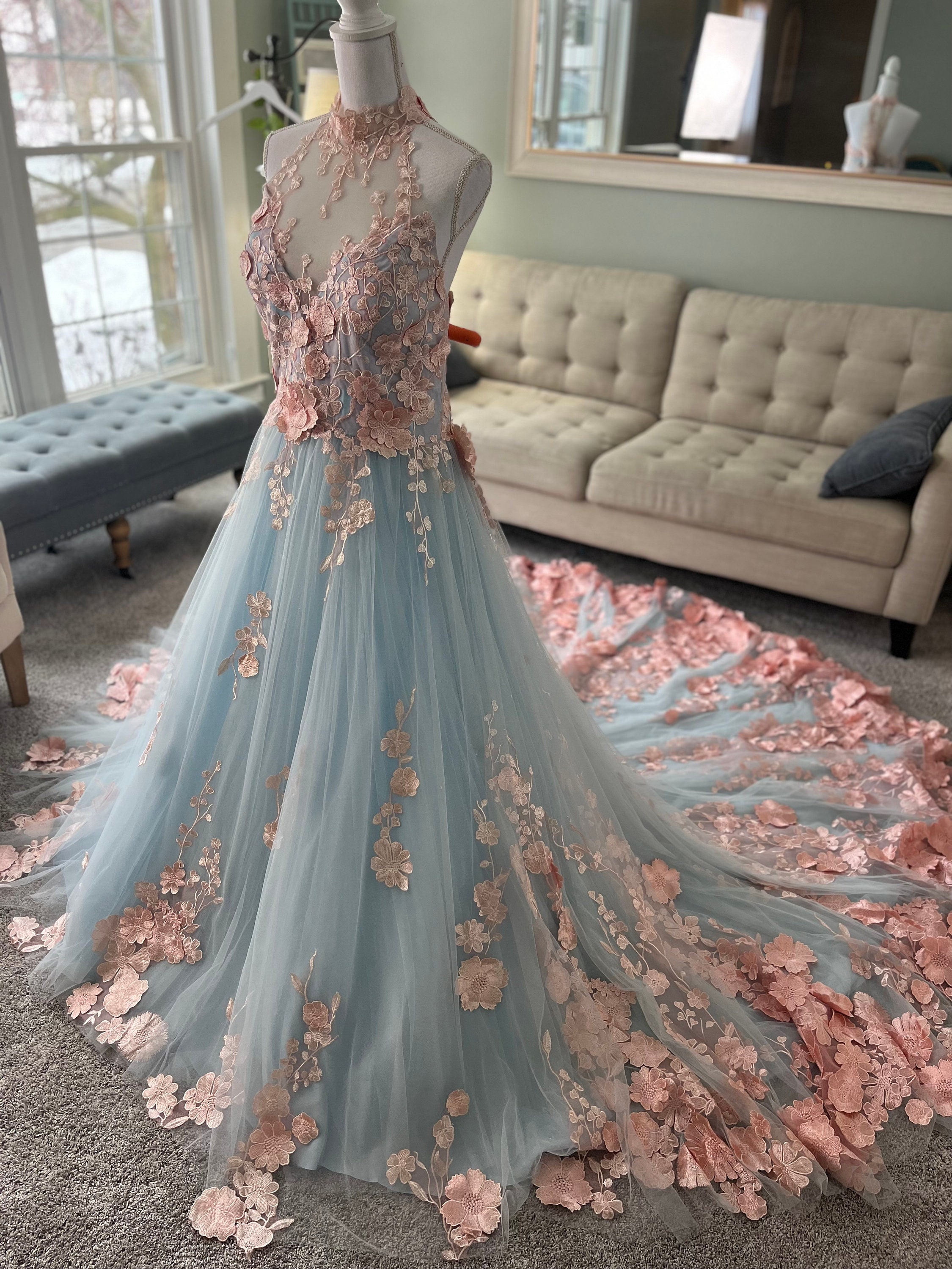 blue engagement dress Wedtrend Women Blue Floral Wedding Party Guest Dress A Line Sweetheart  Strapless Pleated Long Bridesmaid Dress – WEDTREND main image 1