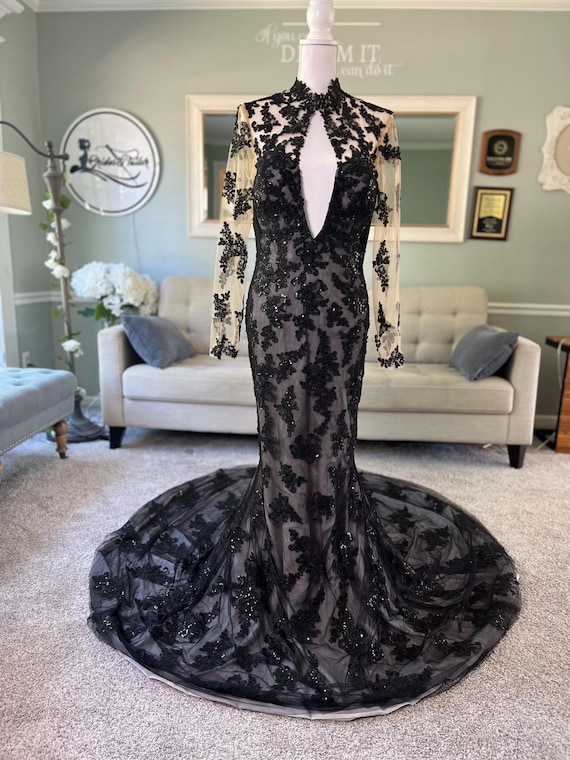 Miranda Black Halter Neck Wedding Dress: Open Front, Illusion Back - Etsy  Israel