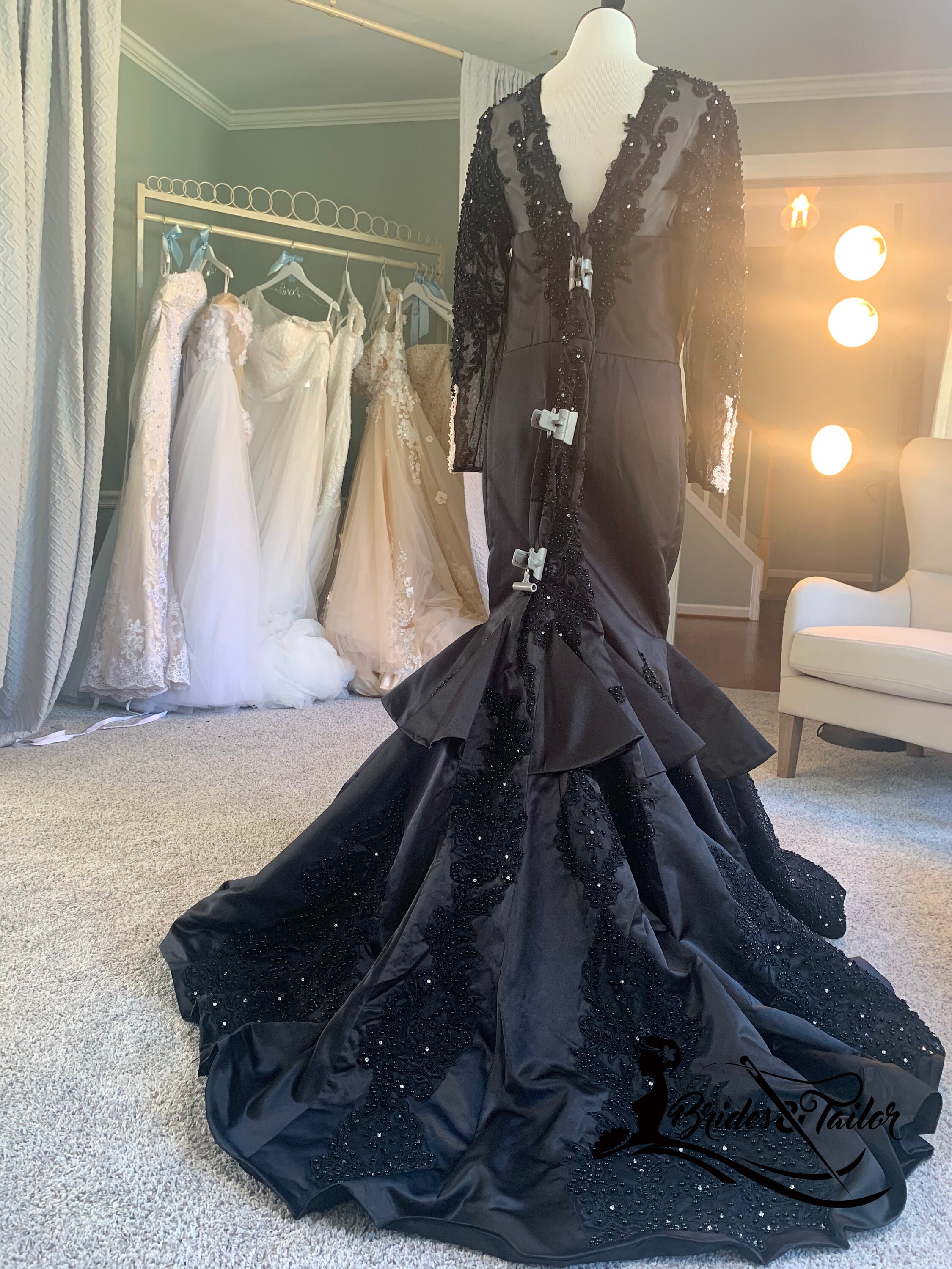 Jamellia Custom Black Mermaid Wedding Dress: Gothic Bridal Gown - Etsy