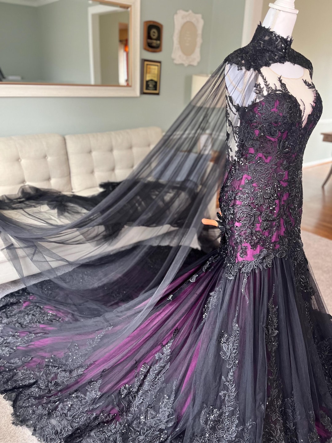 purple and black lace wedding dress Order Black and Purple Gothic Wedding Dress
