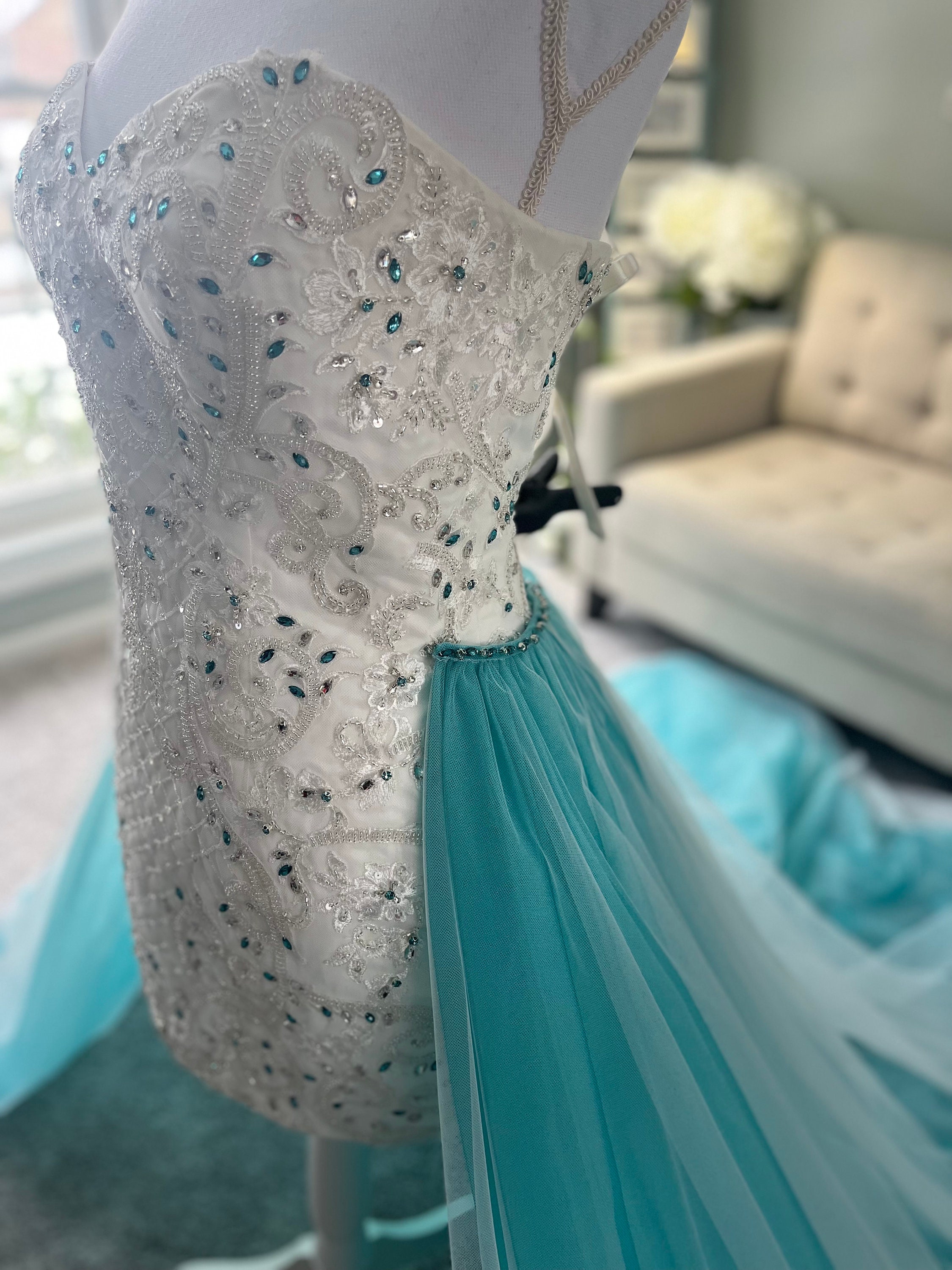 Elisa 2-in-1 Wedding Dress: Teal Blue Bridal Gown with Removable Train Elisa 2-in-1 Wedding Dress: Teal Blue Bridal Gown with Removable Train
