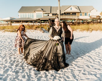 Jillian Black/Ivory Wedding dress with pockets, Black and White Wedding Dress, Black Ivory Bridal Gown,, Sparkly Black Wedding dress