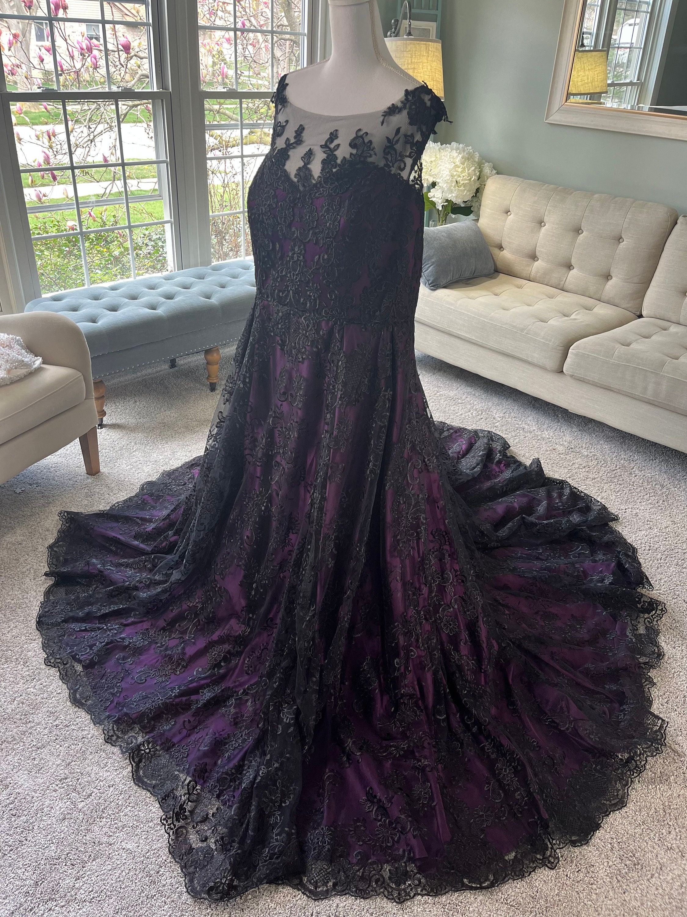 black and dark purple wedding dress Gothic Purple and Black Strapless Wedding Dress CONSTANCE Size 10 / Custom Color