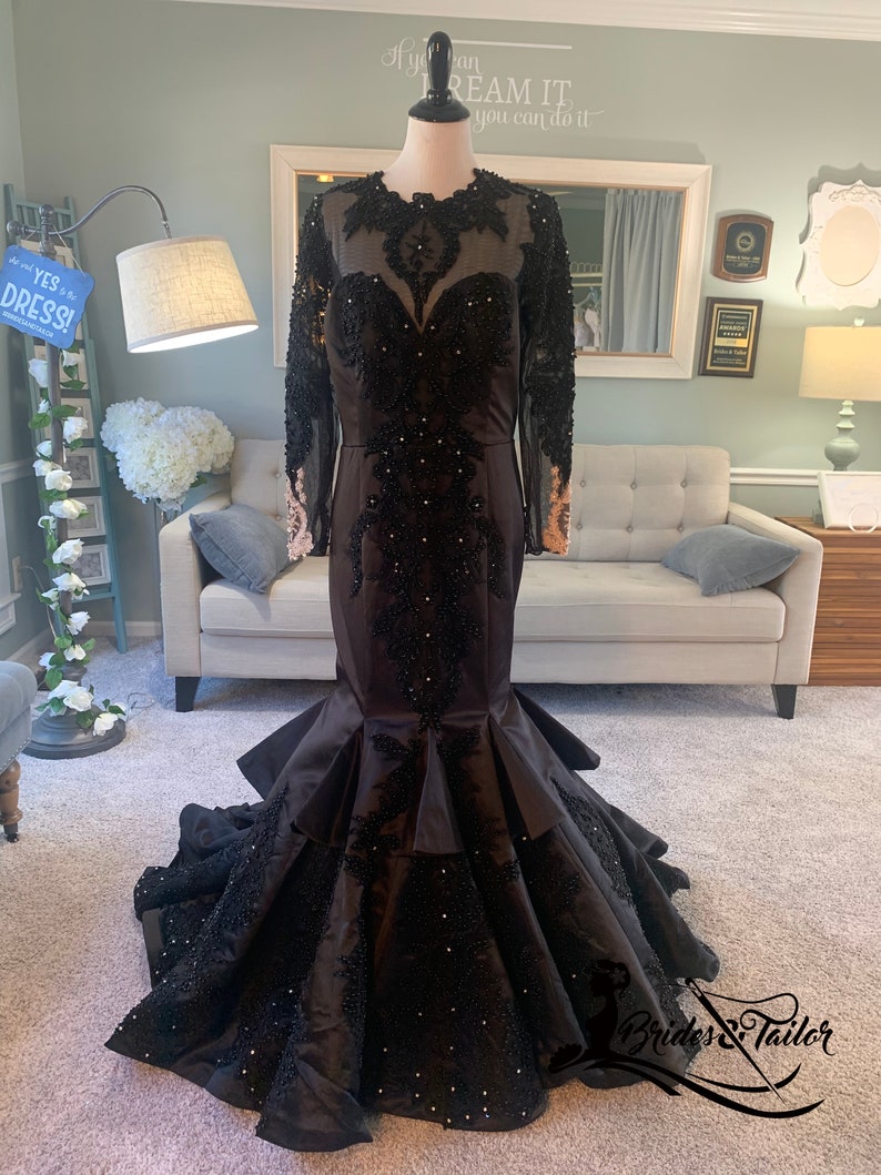 Jamellia Custom Black Wedding Dress by Brides & Tailor LLC/ Black Mermaid Wedding Dress/ Gothic Wedding Dress / Custom Black Gown image 3