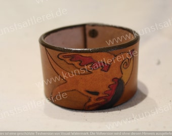 Manschettenarmband aus Leder für Damen und Herren mit Schwalbenmotiv