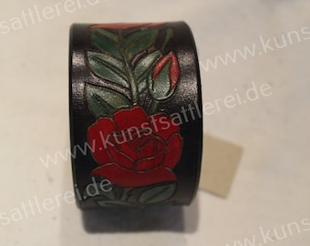 Manschettenarmband aus Leder für Damen und Herren mit Rosenmotiv