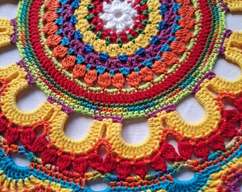 Crochet mandala doily , brightcolor mandala , handmade home decoration , vibrating colors,boho decor