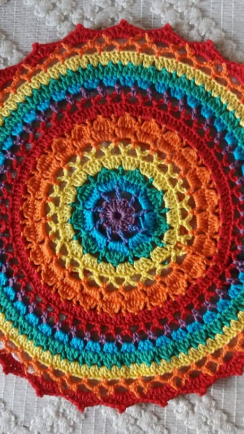 PATTERN Crocheted mandala Rainbow bright color mandala | Etsy