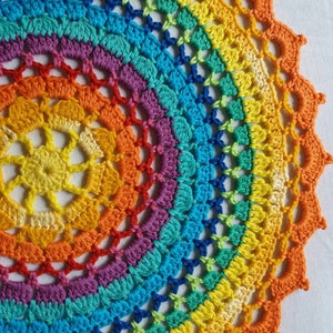 Crocheted mandala doily , handmade , rainbow bright colors mandala , home decoration