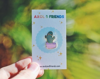 Mr. Cactus Enamel Pin – Gold with Purple Pot