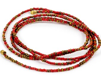 Red W/ Gold Accent! African Waist Beads / Necklace / Bracelet / Anklet