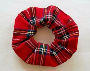 Large Red Tartan Hair Scrunchie Hair Bobble Elastic Royal Stewart Handmade in UK