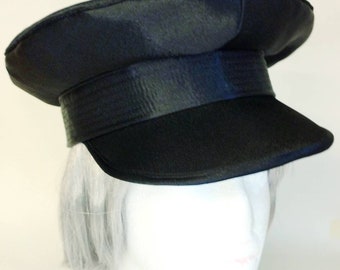 Handmade in UK Black Satin Women Fashion  Military  Style Hat Peaked Cap Sizes S M L