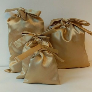 Large Christmas Gold Reusable Gift Bag Satin Handmade in UK
