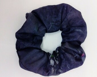 Pure Silk Hair Scrunchie Ponytail Women Girl Blue Grey Floral