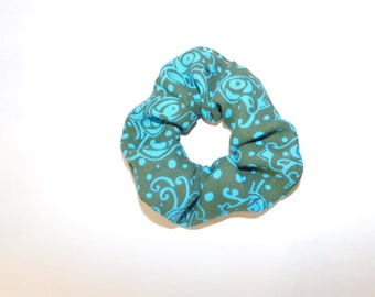 Hair Scrunchie Sky Blue Green Cotton Crepe