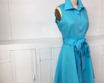 Aqua Blue Sustainable Linen Shirtdress. Made in USA