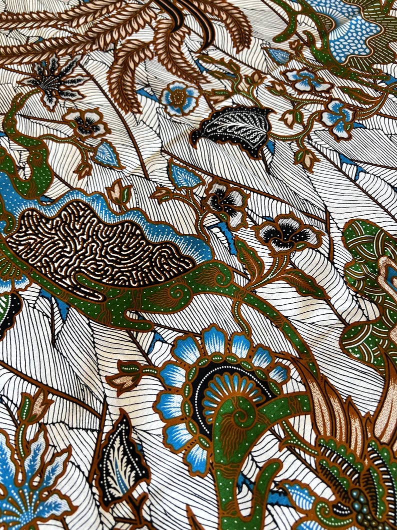 Gahara - Malaysian Silk Screen Batik (pine Green With Ceruleanblue) - Etsy