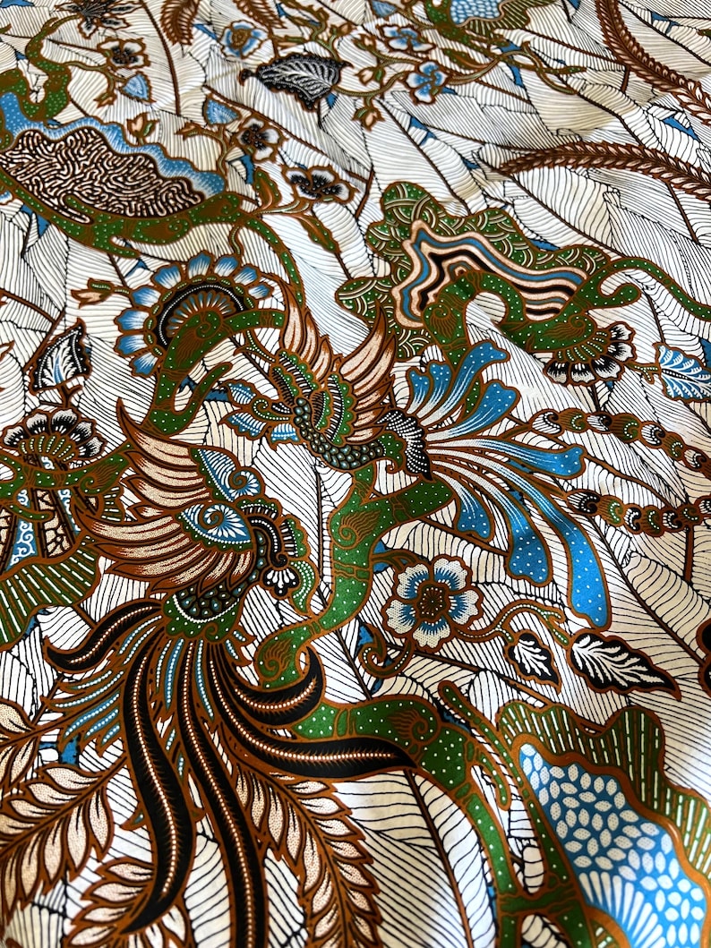 Gahara - Malaysian Silk Screen Batik (pine Green With Ceruleanblue) - Etsy