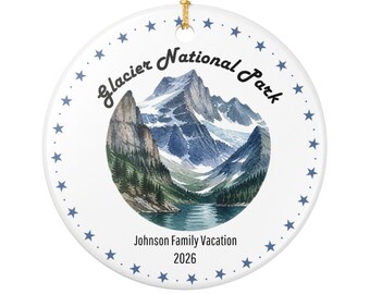 Decorazione in ceramica del Parco Nazionale dei Ghiacciai con lago di montagna / Vacanza personalizzata 2026