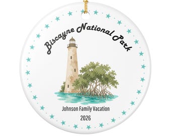 Decorazione in ceramica personalizzabile raffigurante il faro del Parco Nazionale di Biscayne.
