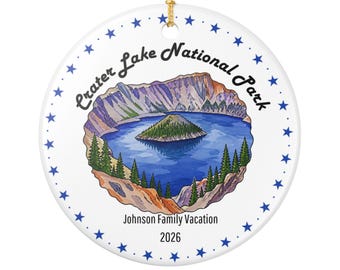 Ornamento/Souvenir da viaggio in ceramica con illustrazione del Parco Nazionale di Crater Lake