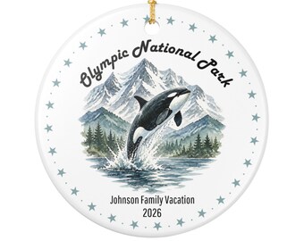 Orca in salto, ornamento in ceramica / Vacanza al Parco Nazionale Olimpico 2026 / Personalizzabile