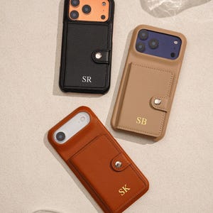 Personalized Vegan Leather Phone Wallet Case with Card Holder for iPhone 17, 16, 15, 14, 13, 12 Pro Max, Custom Monogram Initials Phone Case