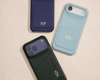 Personalised Vegan Leather Phone 17 Case , Custom iPhone Case 17 Pro Max 16 15 14 13, Phone Cases with Initial, Embossed Monogram on Leather