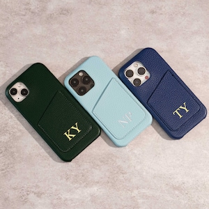Personalisierte iPhone Hülle mit Kartenhalter für iPhone 16 Pro 15 14 13 12, Initialen Benutzerdefinierte Monogramm Handyhülle, Geschenk für Freund, Geschenk für Sie