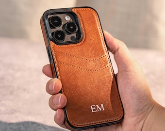 Gepersonaliseerde veganistisch leren iPhone-hoesje met kaarthouder