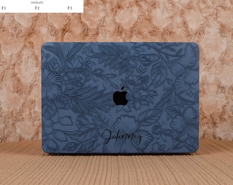 Dark Blue Floral MacBook Hard Case Cover