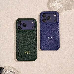 Personalised Vegan Leather Phone 17 Case , Custom iPhone Case 17 Pro Max 16 15 14 13, Phone Cases with Initial, Embossed Monogram on Leather image 9