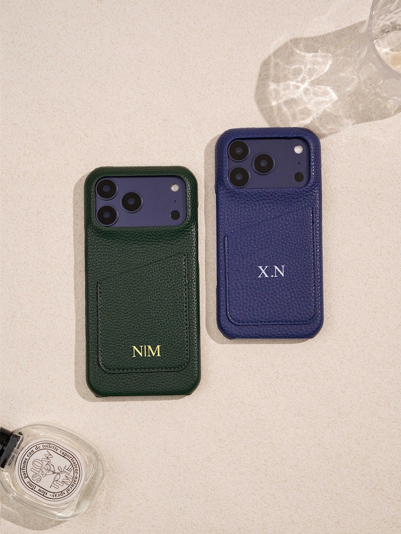 Personalised Vegan Leather Phone 17 Case , Custom iPhone Case 17 Pro Max 16 15 14 13, Phone Cases with Initial, Embossed Monogram on Leather image 9