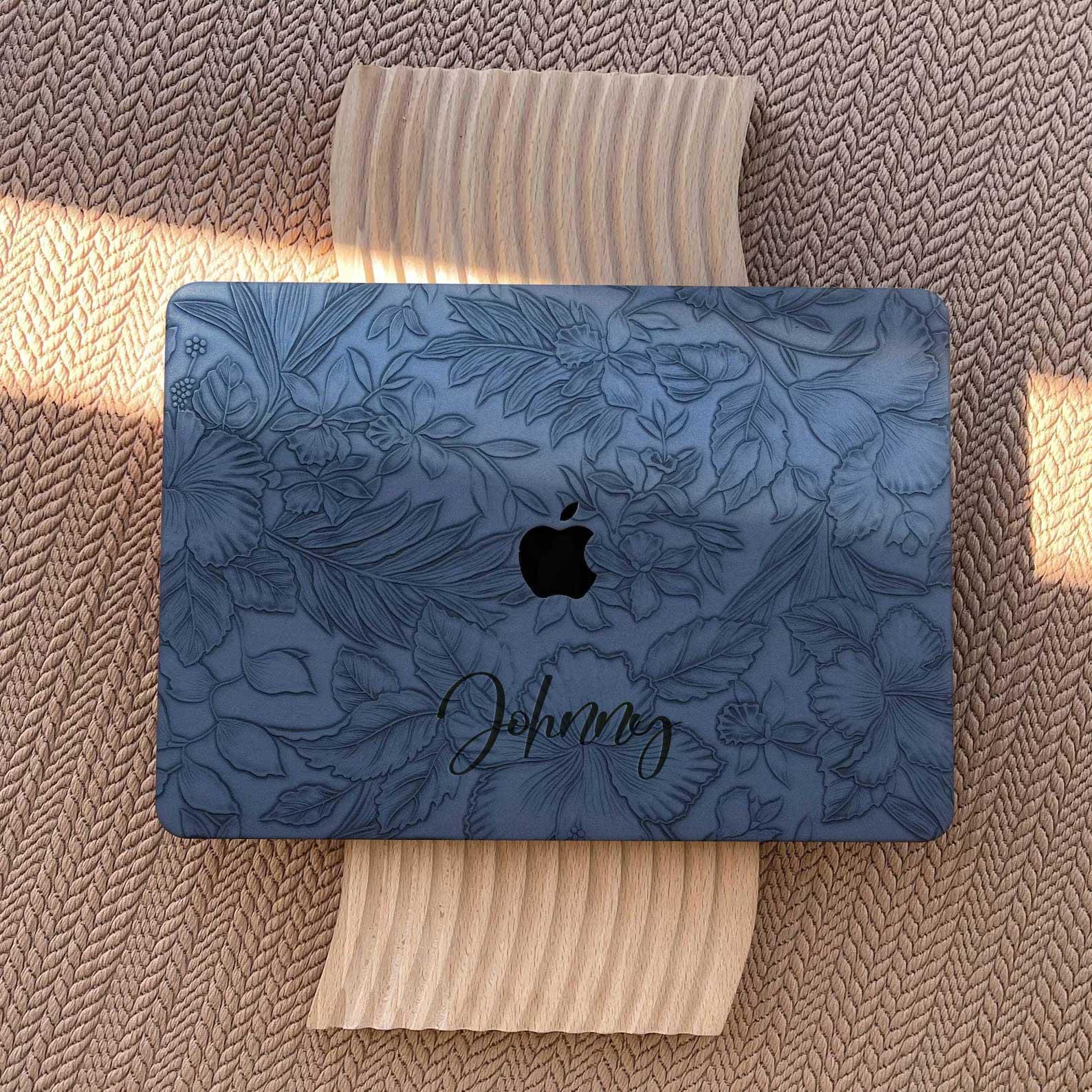 Dark Blue Floral Print MacBook Case Cover