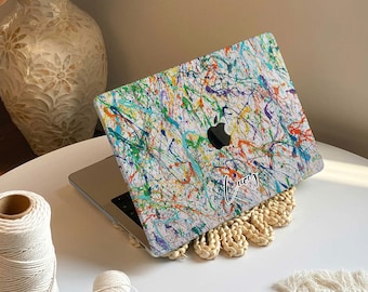 Custodia per MacBook fatta a mano: design con schizzi di vernice astratta